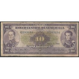 Venezuela 10 Bolivares 5 Mar 1968 J 7 Dig P45e