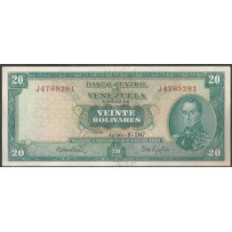 Venezuela 20 Bolivares 8 Ago 1967 J 7 Dig P46a