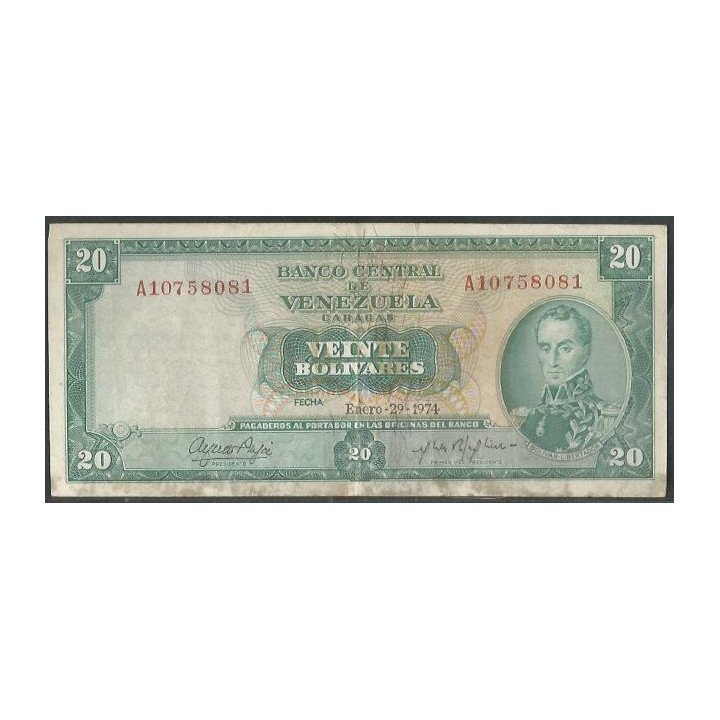 Venezuela 20 Bolivares 29 Ene 1974 A 8 Dig P46e