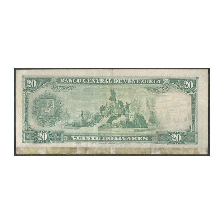 Venezuela 20 Bolivares 29 Ene 1974 A 8 Dig P46e reverso