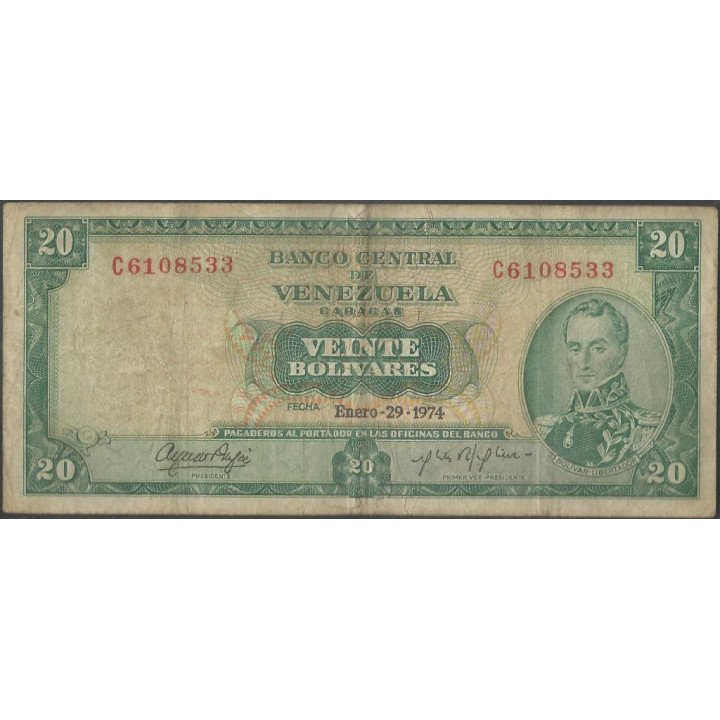 Venezuela 20 Bolivares 29 Ene 1974 C7 P46e