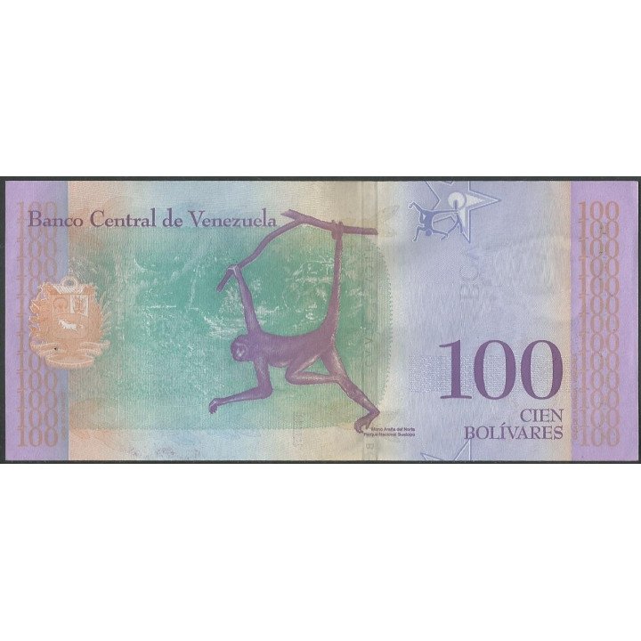 Venezuela 100 Bolivares 15 Ene 2018 B8 Dig P106a reverso