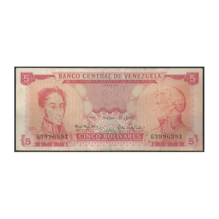 Venezuela 5 Bolivares 30 Sep 1969 G 7 Dig P50c