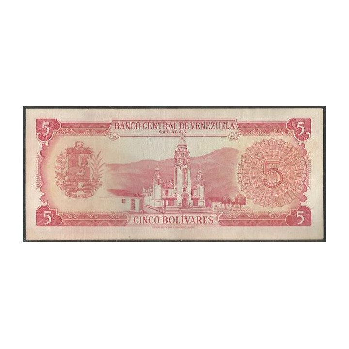 Venezuela 5 Bolivares 30 Sep 1969 G 7 Dig P50c reverso