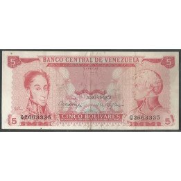 Venezuela 5 Bolivares 11 Abr 1972 Q 7 Dig P50f