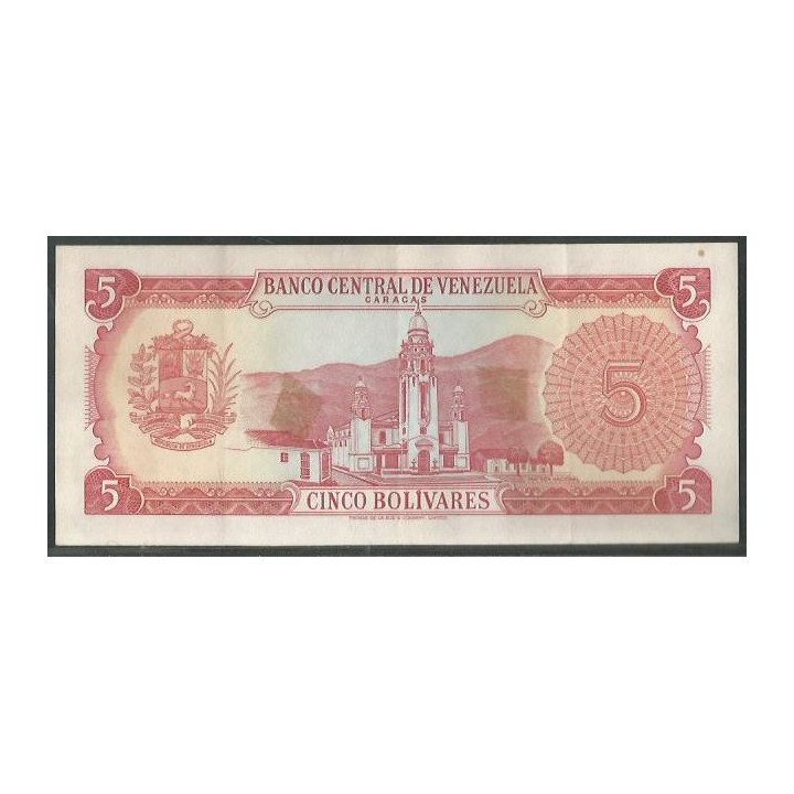 Venezuela 5 Bolivares 11 Abr 1972 Q 7 Dig P50f reverso