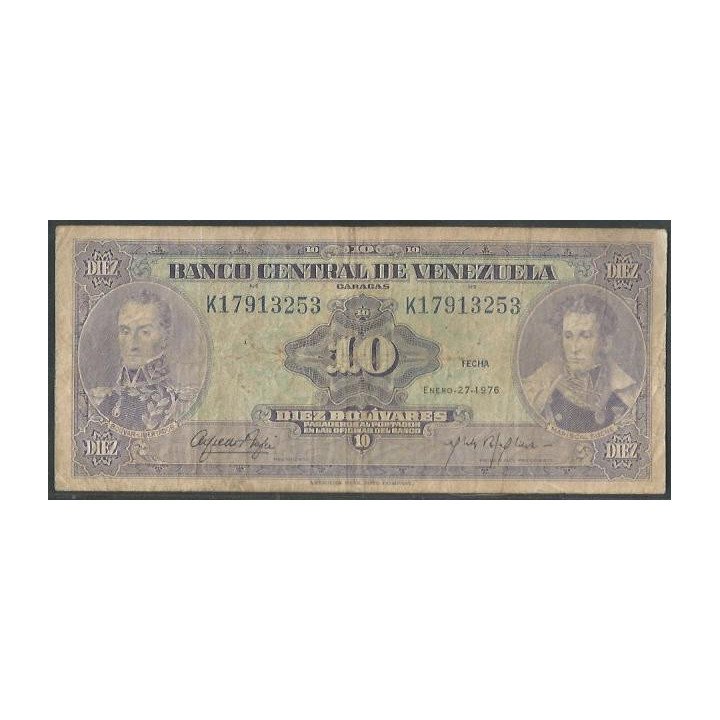 Venezuela 10 Bolivares 27 Ene 1976 K 8 Dig P51e