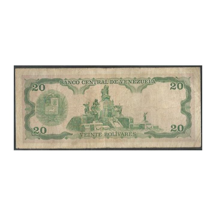 Venezuela 20 Bolivares 7 Sep 1989 C 8 Dig P63b reverso