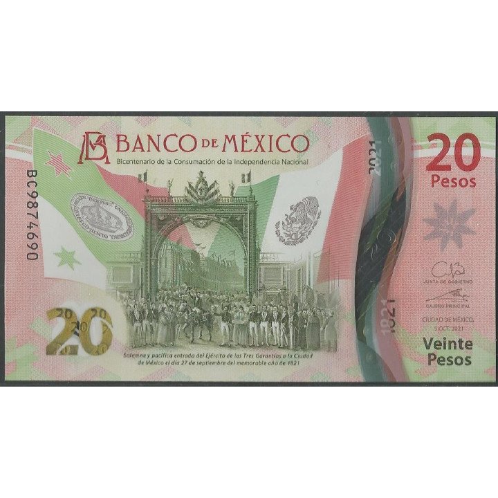 Mexico 20 Pesos 5 Oct 2021 Serie BC P132