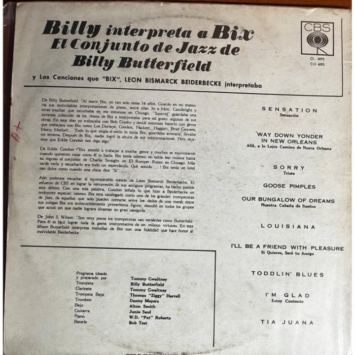 The Billy Butterfield Jazz Band - Billy Plays Bix reverso
