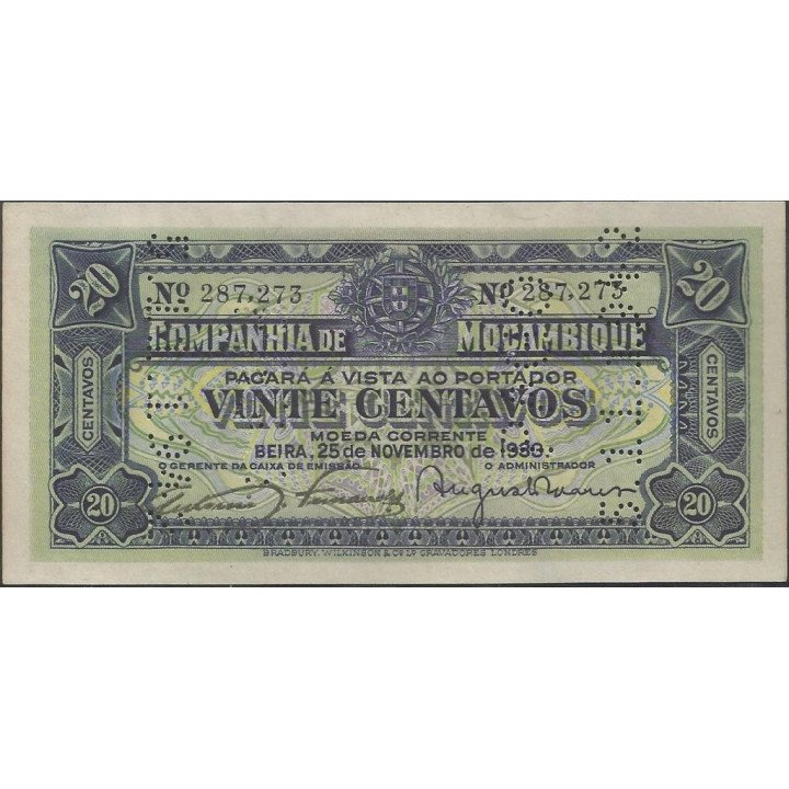 Compañia de Mozambique 20 Centavos 25 Nov 1933 PR29
