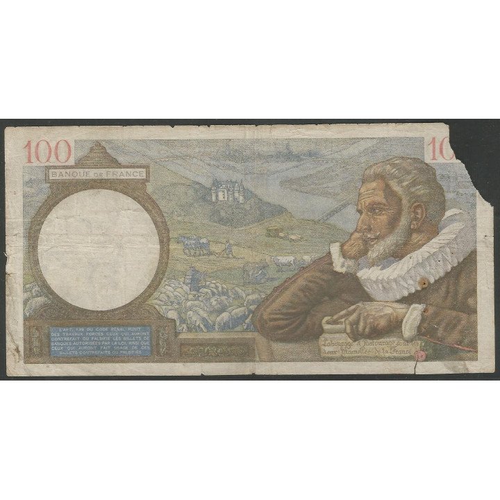 Francia 100 Francs 16 Nov 1939 P94 reverso