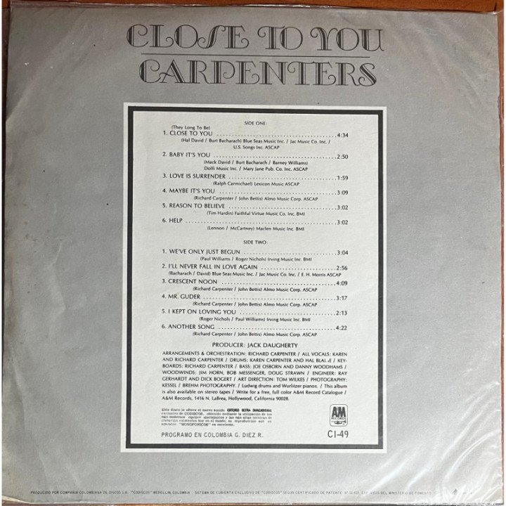 Carpenters - Close to You reverso
