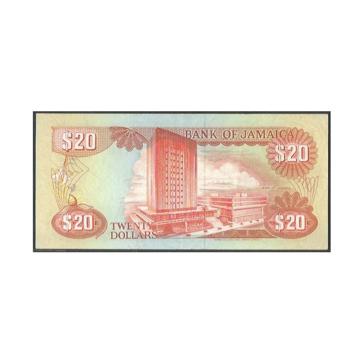 Jamaica 20 Dollars 1 Sep 1989 P72c reverso