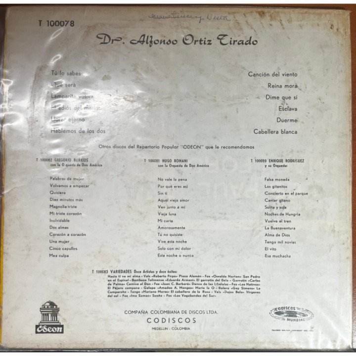 Alfonso Ortiz Tirado - '' Cantante'' reverso