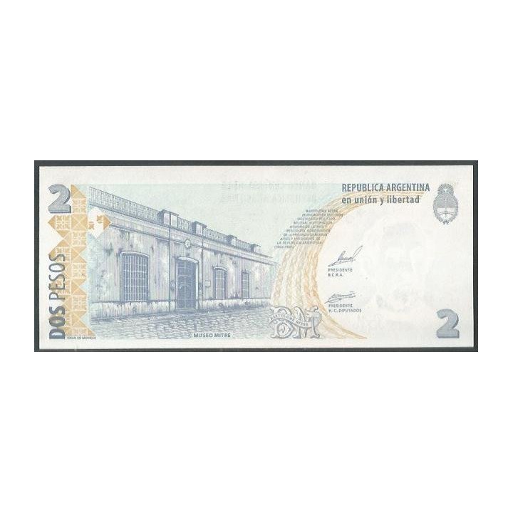 Argentina 2 Pesos ND2002 Serie D P352 reverso