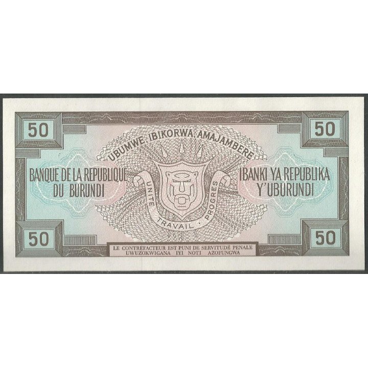 Burundi 50 Francs 1 May 1993 P28c reverso