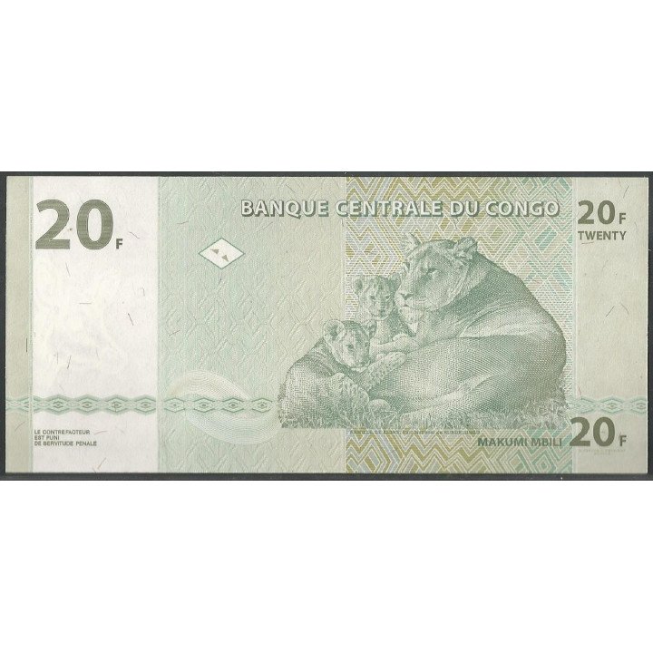 Rep. Democratica del Congo 20 Francs 30 Jun 2003 P94A reverso
