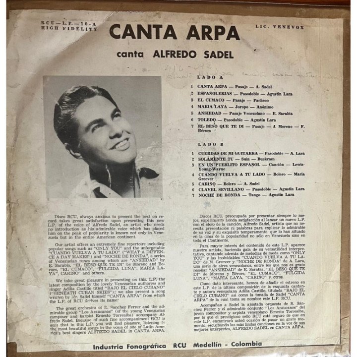 Alfredo Sadel - Canta Arpa reverso