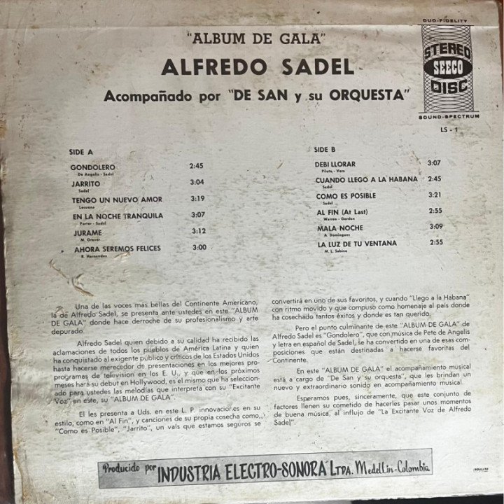 Alfredo Sadel - '' Album de Gala'' reverso