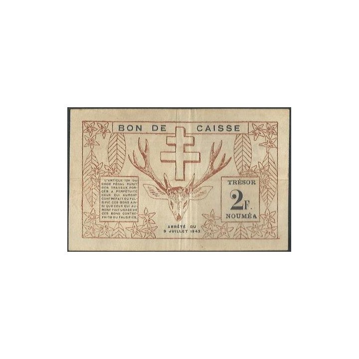 Nueva Caledonia 2 Francs 15 Jul 1942 P53 reverso
