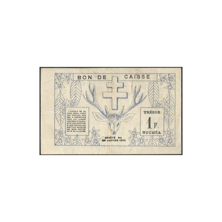 Nueva Caledonia 1 Franc 29 Mar 1943 P55 reverso