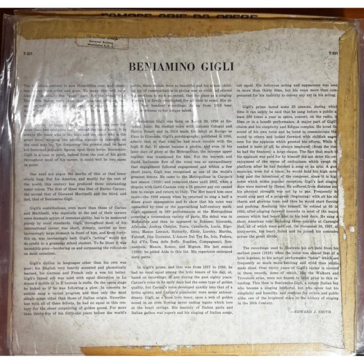 Beniamino Gigli - Top Artist Platters presents reverso