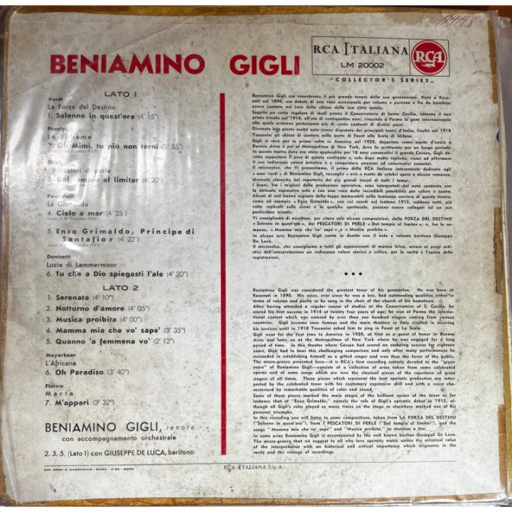 Beniamino Gigli - Beniamino Gigli reverso