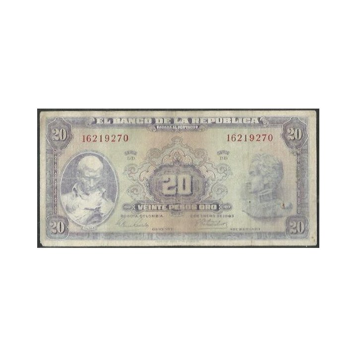 Billete de 20 Pesos 2 Ene 1963 BGW221