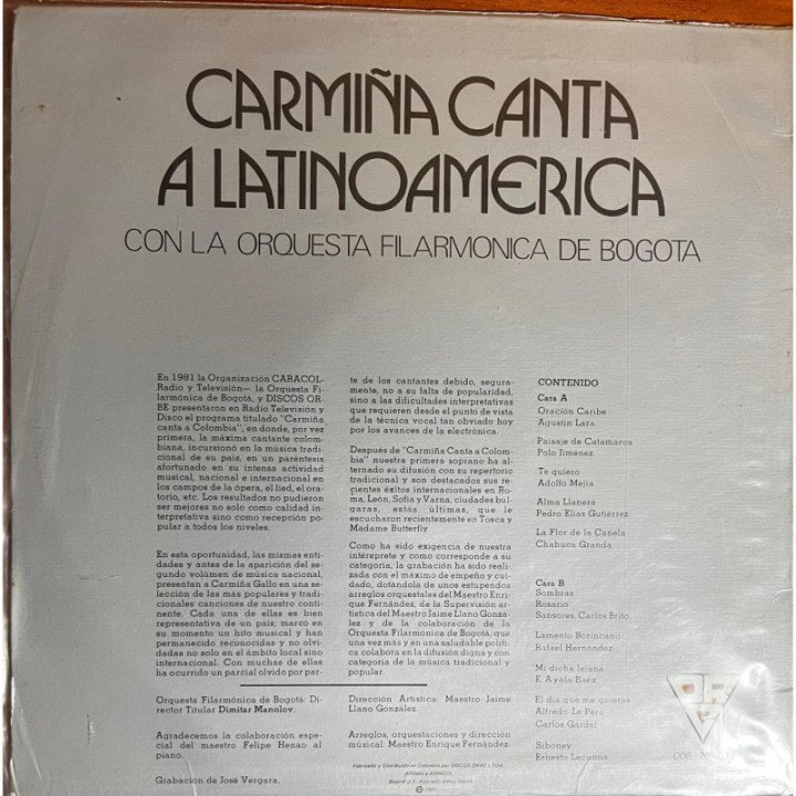 Carmiña Gallo - Carmiña canta a Latinoamerica reverso