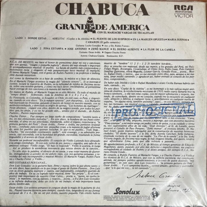Chabuca - Grandes America reverso