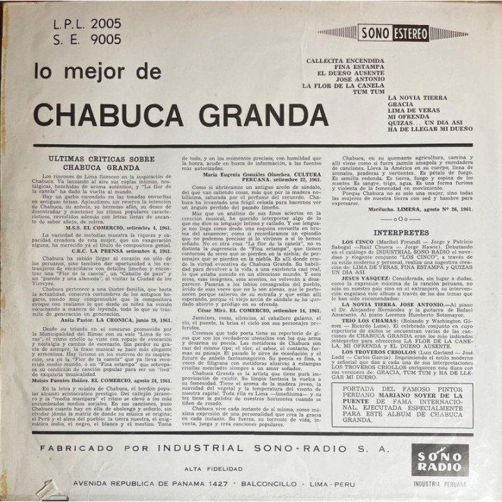 Chabuca Granada - Lo Mejor de Chabuca Granada reverso