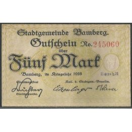 Alemania - Bamberg 5 Mark Sep 1918