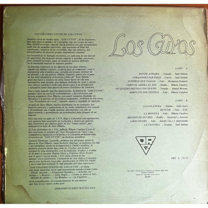 Los Cuyos - Los Grandes Exitos de Los Cuyos reverso