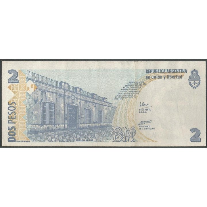 Argentina 2 Pesos ND2002 Serie F P352 reverso