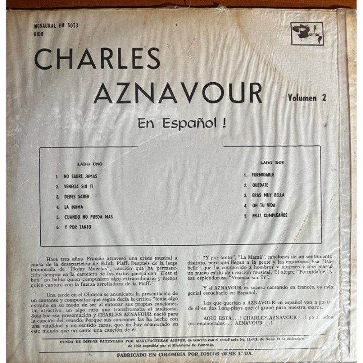 Charles Aznavour - En Español Vol.2 reverso