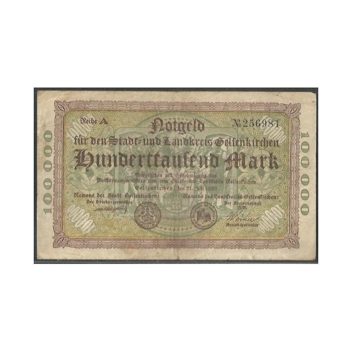 Alemania - Gelsenkirchen 100.000 Mark 21 Jul 1923