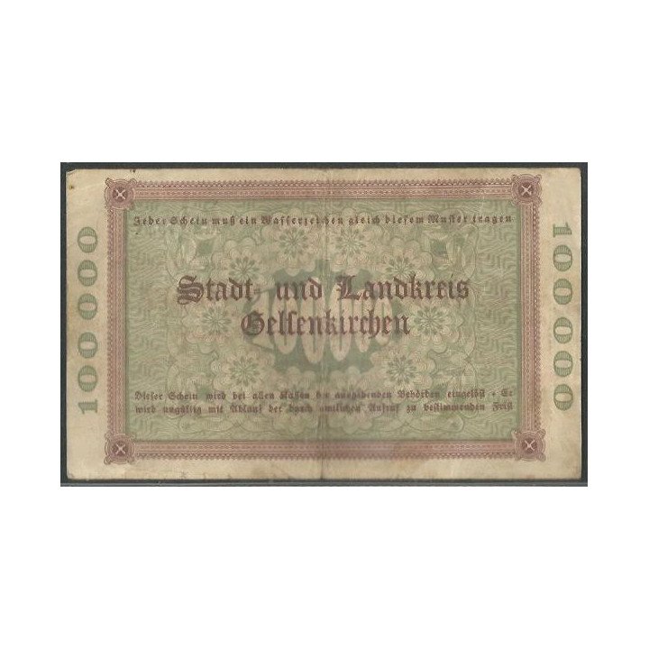 Alemania - Gelsenkirchen 100.000 Mark 21 Jul 1923 reverso