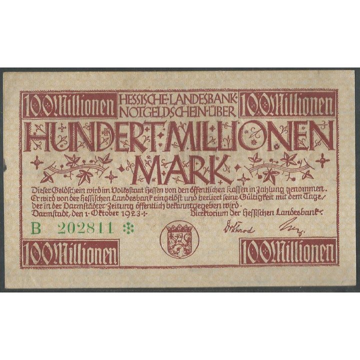 Alemania - Hessiche 100.000.000 Mark 20 Jul 1923