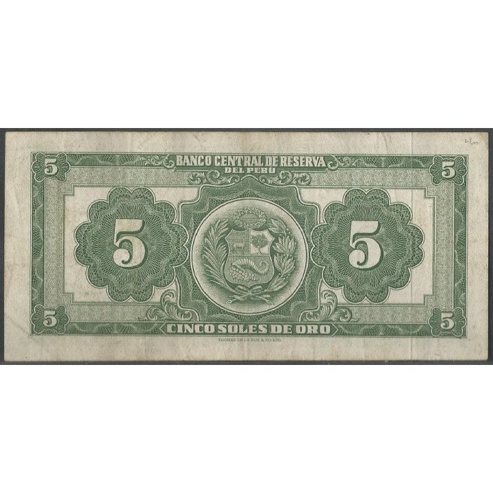 Peru 5 Soles 9 Feb 1962 P83a reverso