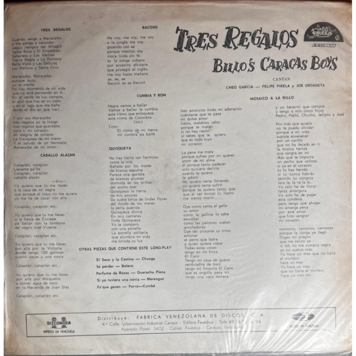 Billo's Carcacas Boys - Tres Regalos reverso