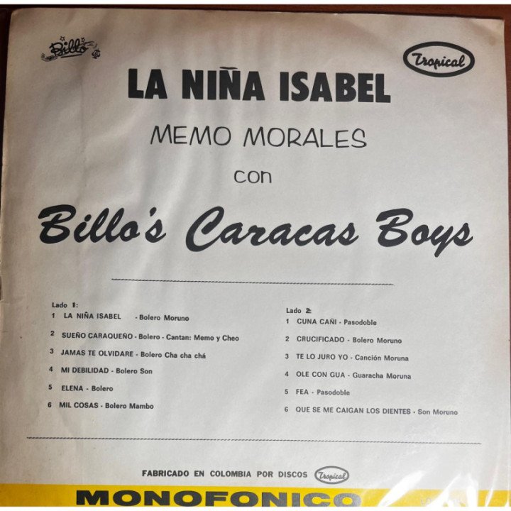 Billo's Caracas Boys - La Niña Isabel reverso