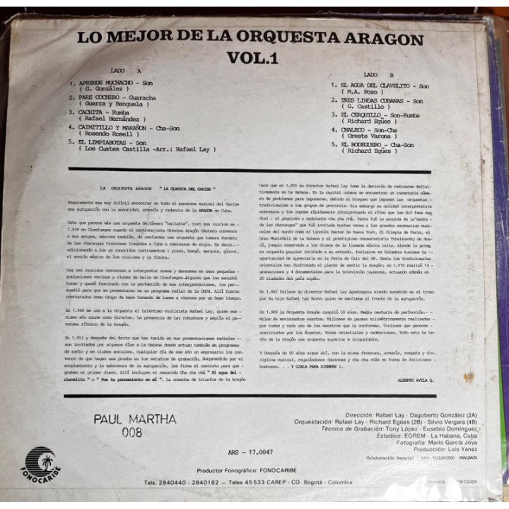 Orquesta Aragon - Lo Mejor de La Orquesta Aragon Vol. 1 reverso
