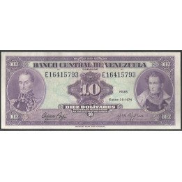 Venezuela 10 Bolivares 29 Ene 1974 E 8 Dig P51d