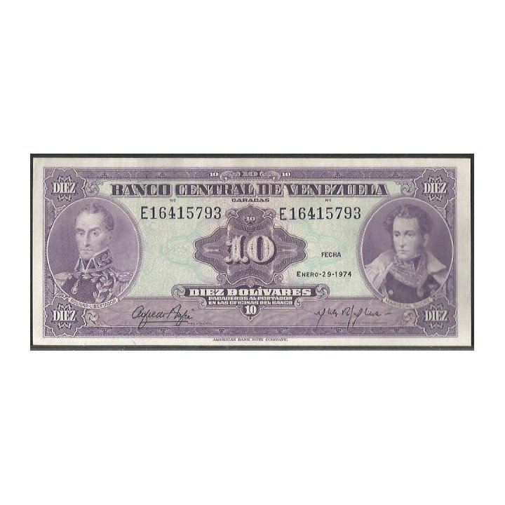 Venezuela 10 Bolivares 29 Ene 1974 E 8 Dig P51d