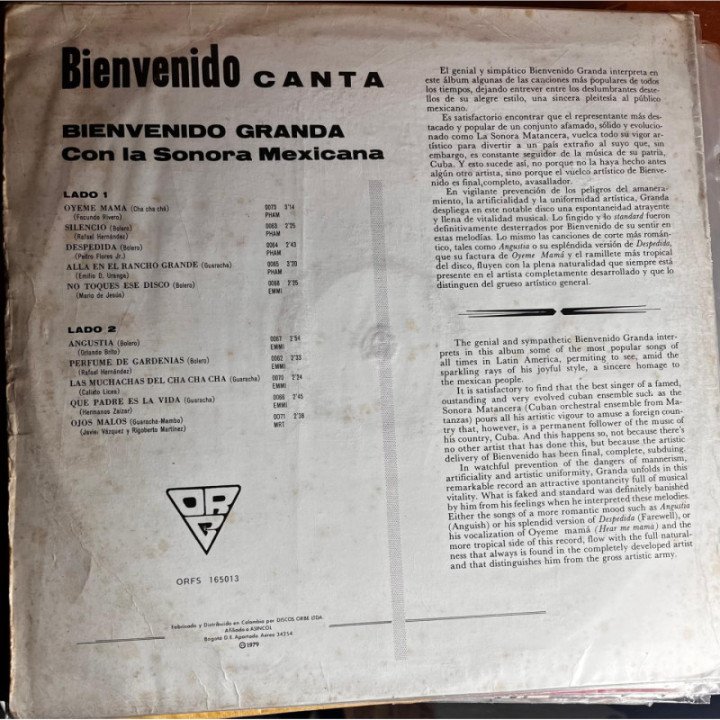 Bienvenido Granada - Bienvenido Granada con La Sonora Mexicana reverso