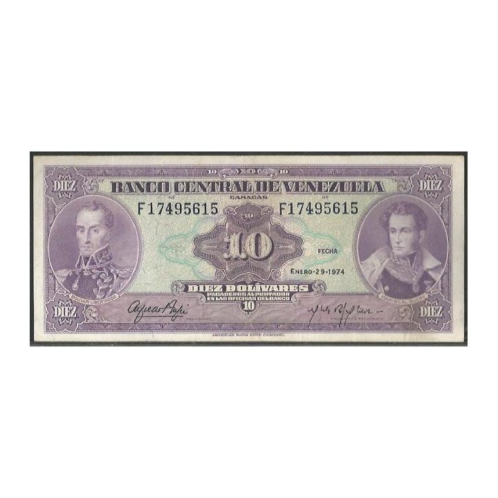 Venezuela 10 Bolivares 29 Ene 1974 F 8 Dig P51d