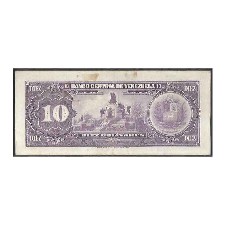 Venezuela 10 Bolivares 29 Ene 1974 F 8 Dig P51d reverso