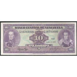 Venezuela 10 Bolivares 29 Ene 1974 G 8 Dig P51d