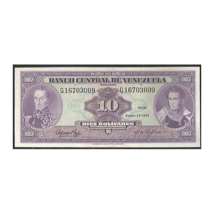 Venezuela 10 Bolivares 29 Ene 1974 G 8 Dig P51d